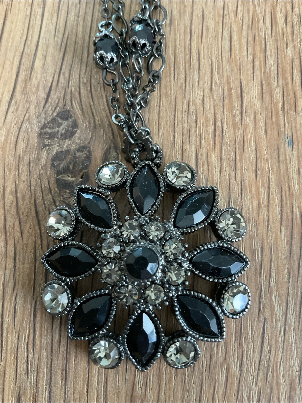 Avon NR Signed Black Diamond Colored Medallion Necklace